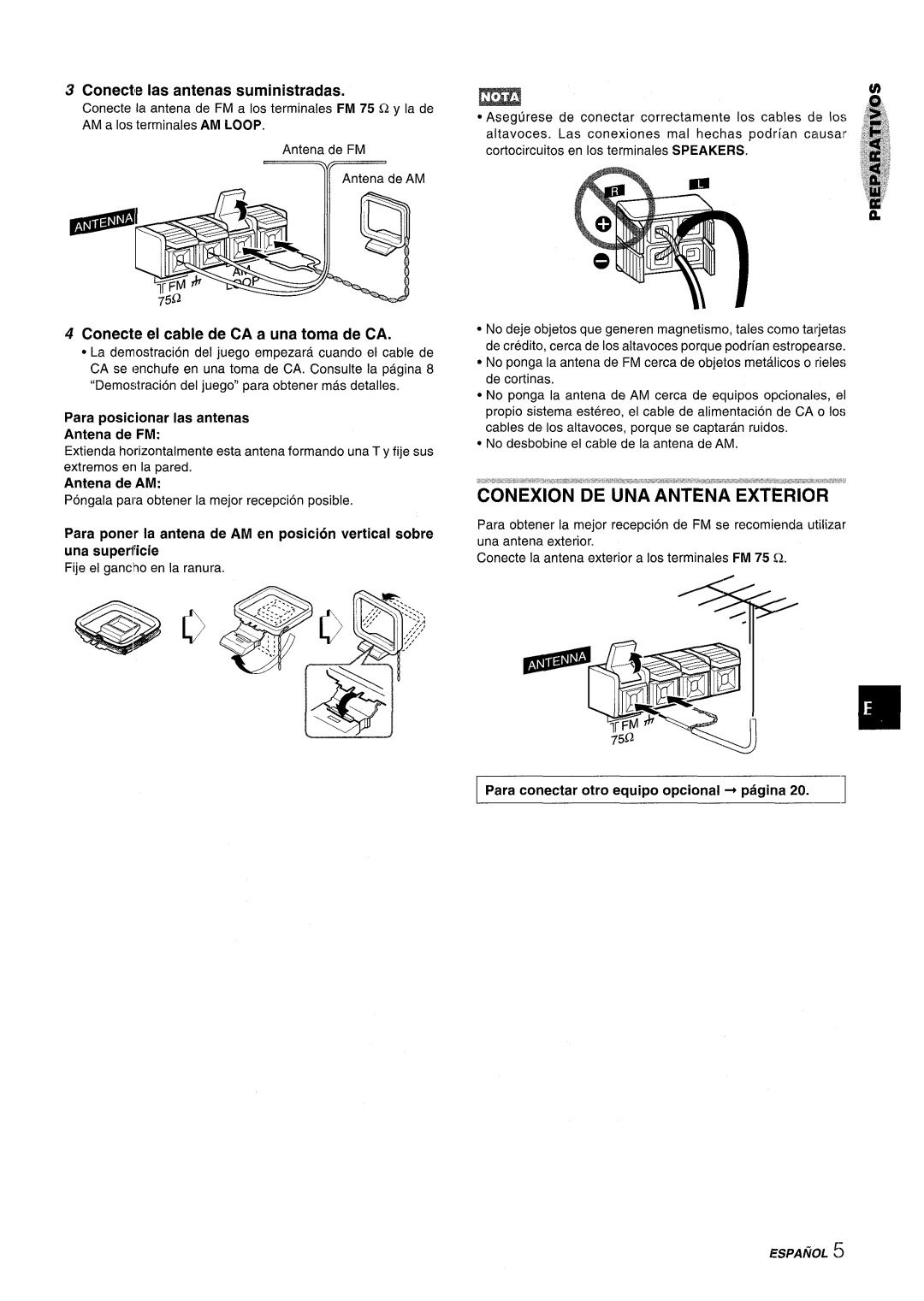 Aiwa NSX-A555 manual Conecte Ias antenas suministradas, Conecte el cable de CA a una toma de CA 