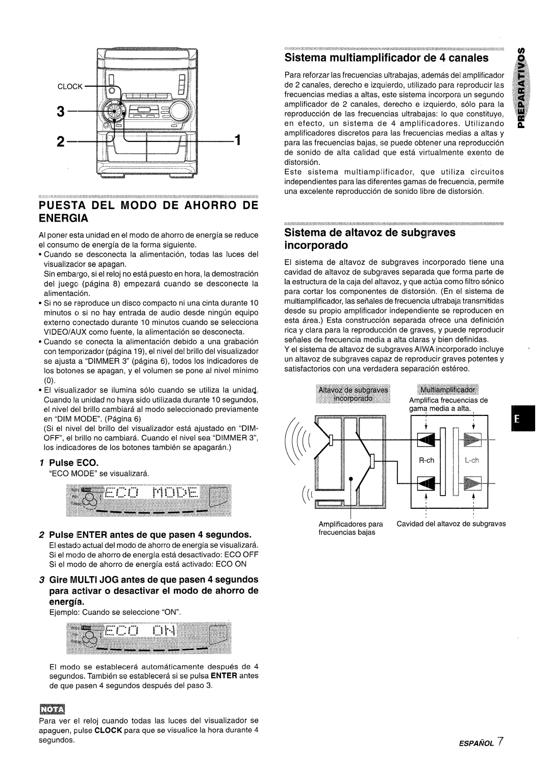 Aiwa NSX-A555 manual Pulse Ieco, Pulse Ienter antes de que pasen 4 segundos 