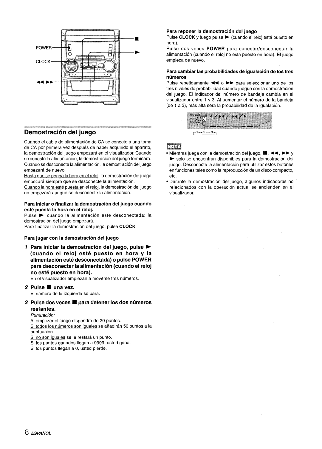 Aiwa NSX-A555 manual Pulse una vez, Pulse dos veces 9 para detener Ios dos numeros restantesm 