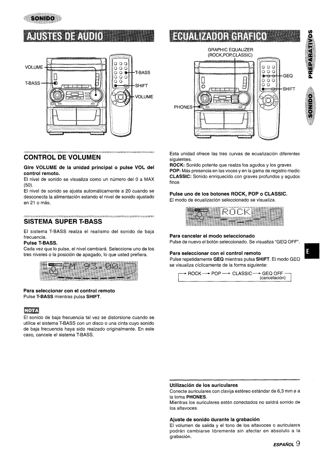 Aiwa NSX-A555 manual Control DE Volumen, Sistema Super T-BASS 