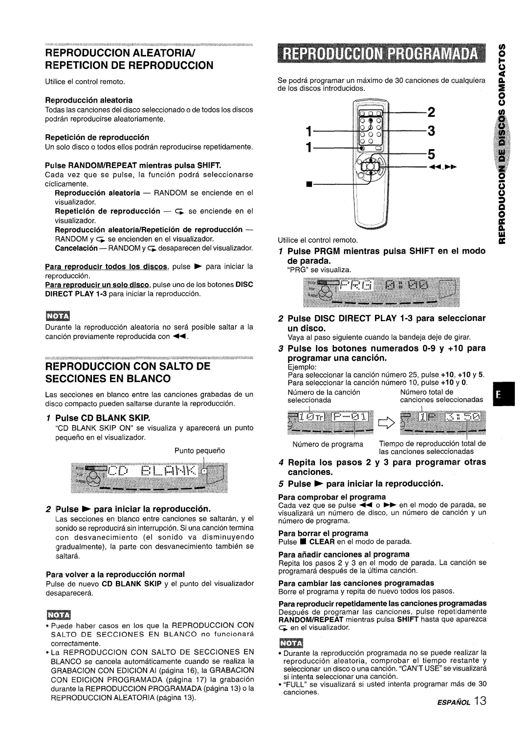 Aiwa NSX-A555 manual Reproduction Aleatoria Riepeticion DE Reproduction, REPRODUCC1ON CON Salto DE Secciones EN Blanco 