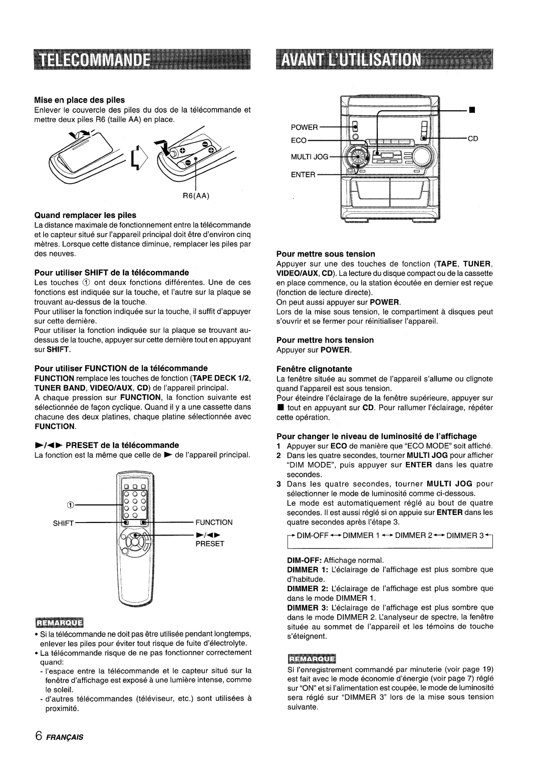 Aiwa NSX-A555 manual Quand remplacer Ies piles, Pour utiliser Function de la telecommande, Pour mettre sous tension 