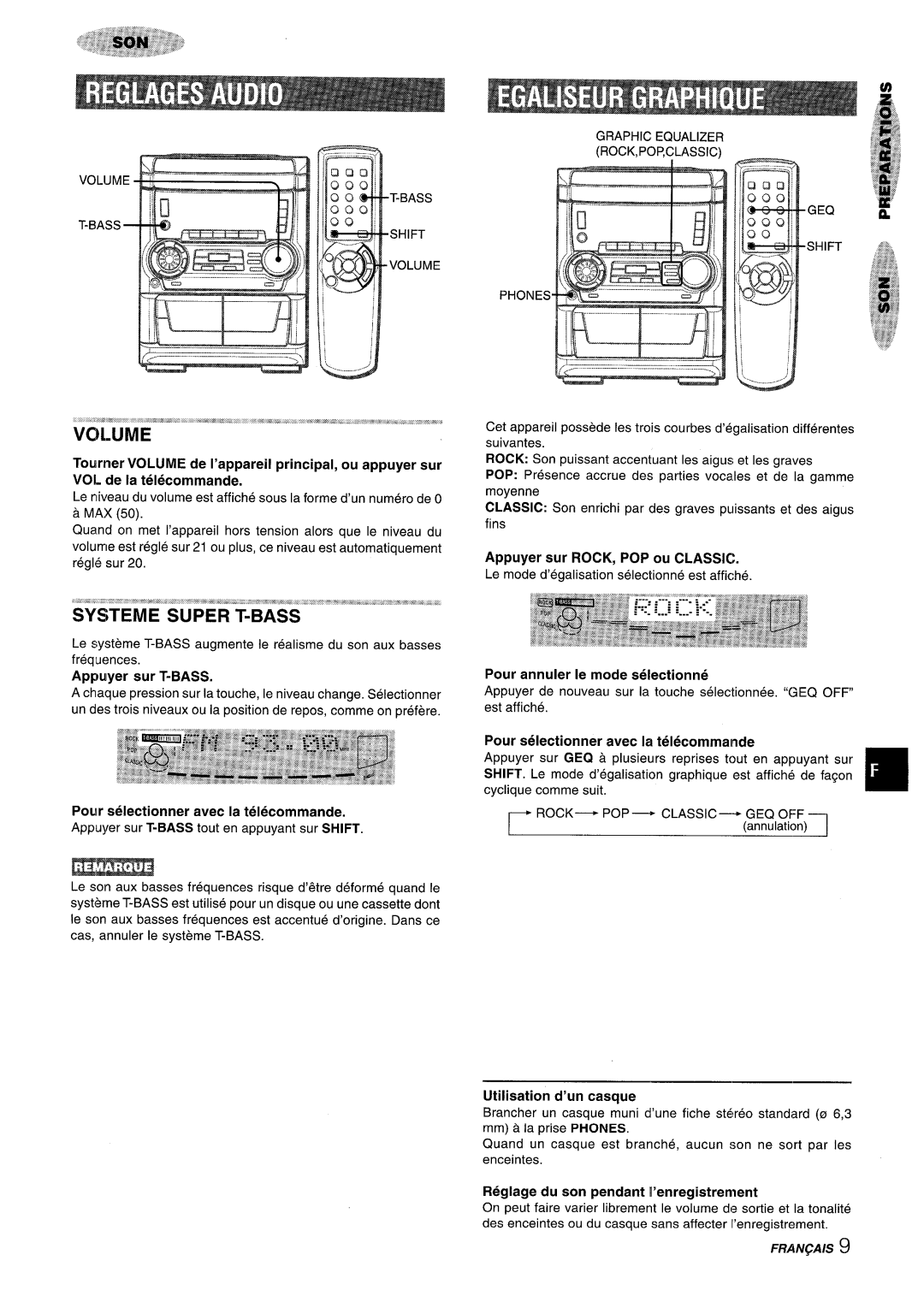 Aiwa NSX-A555 manual Volume, Systeme Super T-BASS 