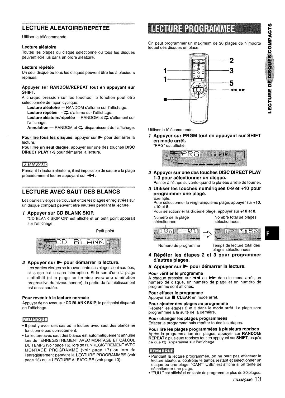 Aiwa NSX-A555 manual Lecture ALEATOIRE/REPETEE, Lecture Avec Saut DES Blancs, Appuyer sur CD Blank Skip 