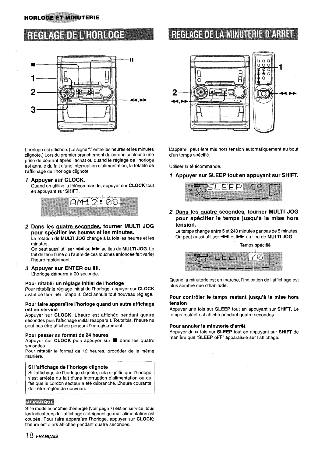 Aiwa NSX-A555 manual Appuyer sur Clock, Appuyer sur Enter ou 