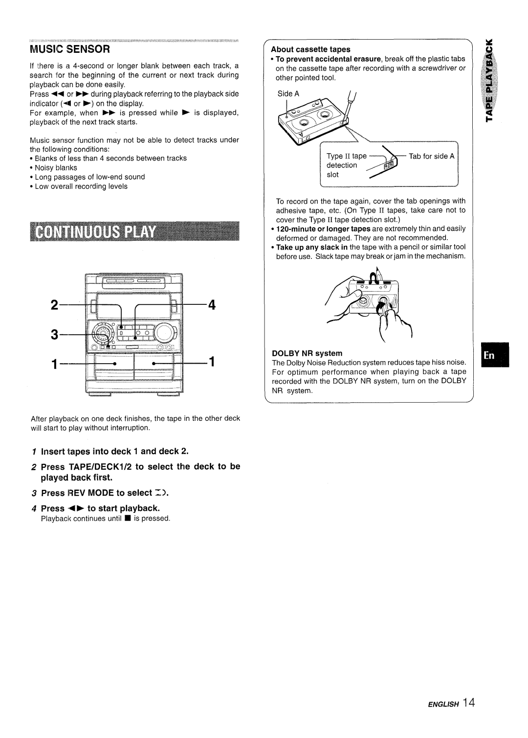 Aiwa NSX-A909 manual HilUSIIC Sensor, About cassette tapes 