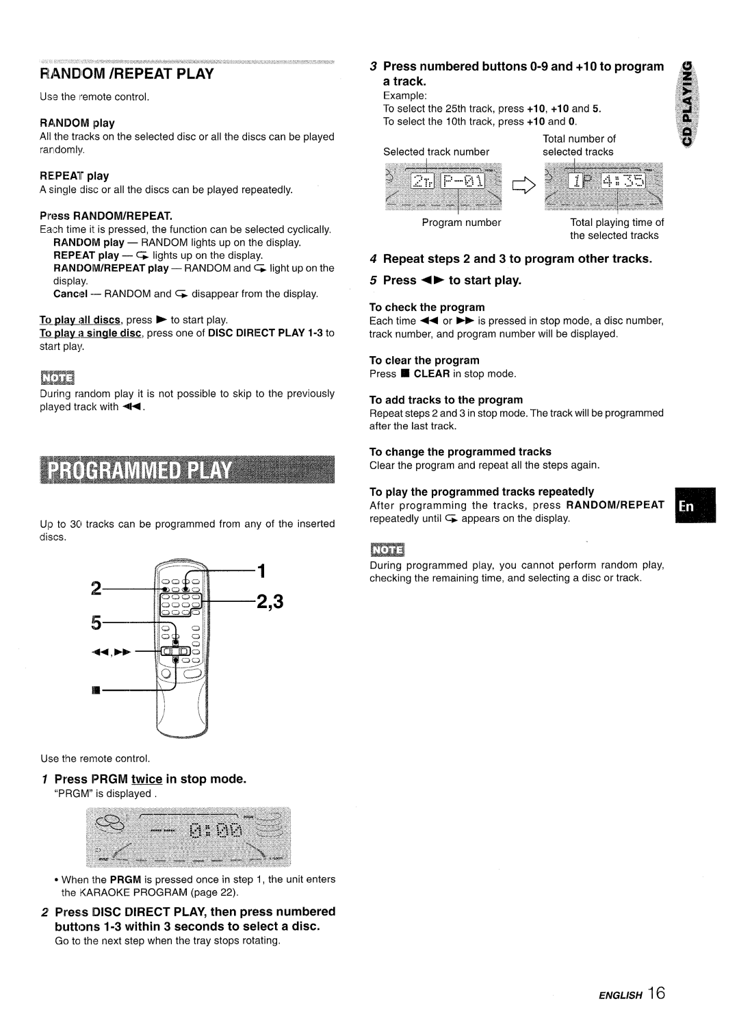 Aiwa NSX-A909 manual Press Prgm twice in stop mode, Press Numbered buttons +1 O to program Track 