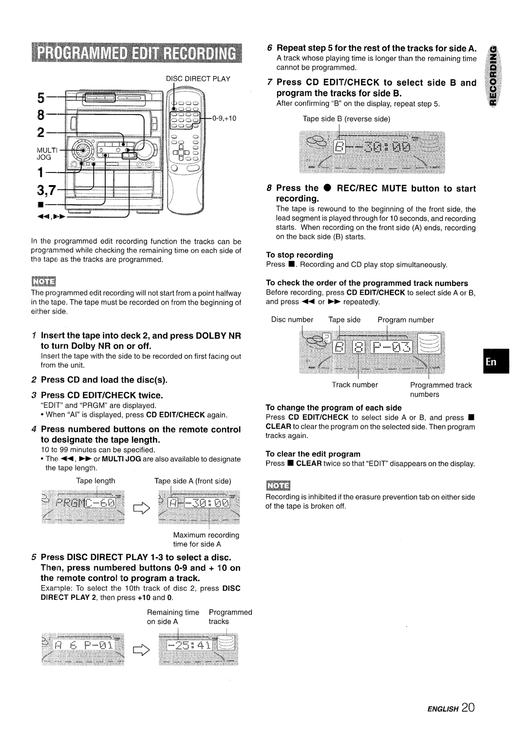 Aiwa NSX-A909 manual Repeat for the rest of the tracks for side a, Press Disc Direct Play 1-3 to select a disc 