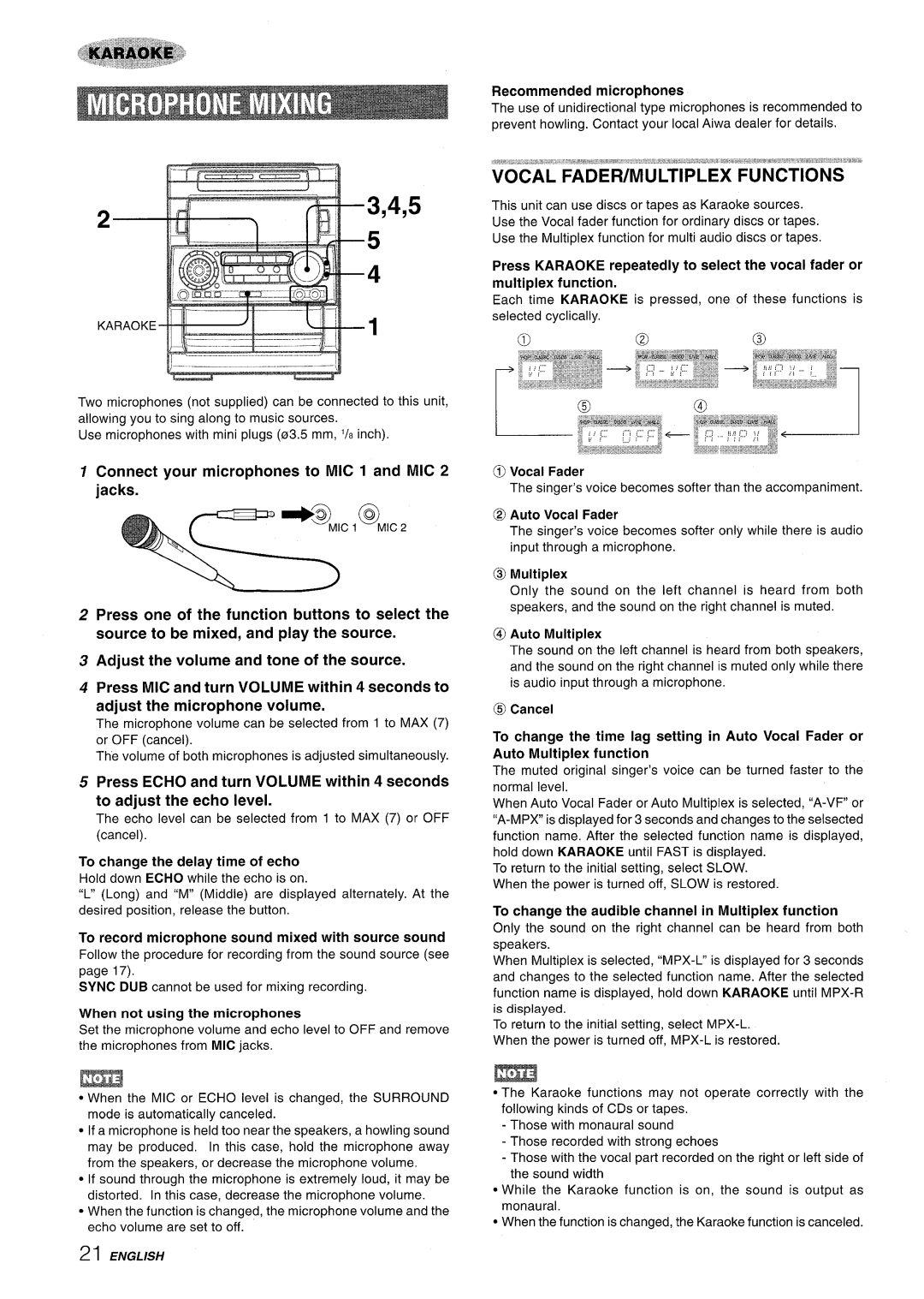 Aiwa NSX-A909 manual Connect your microphones to MIC 1 and MIC 2 jacks 