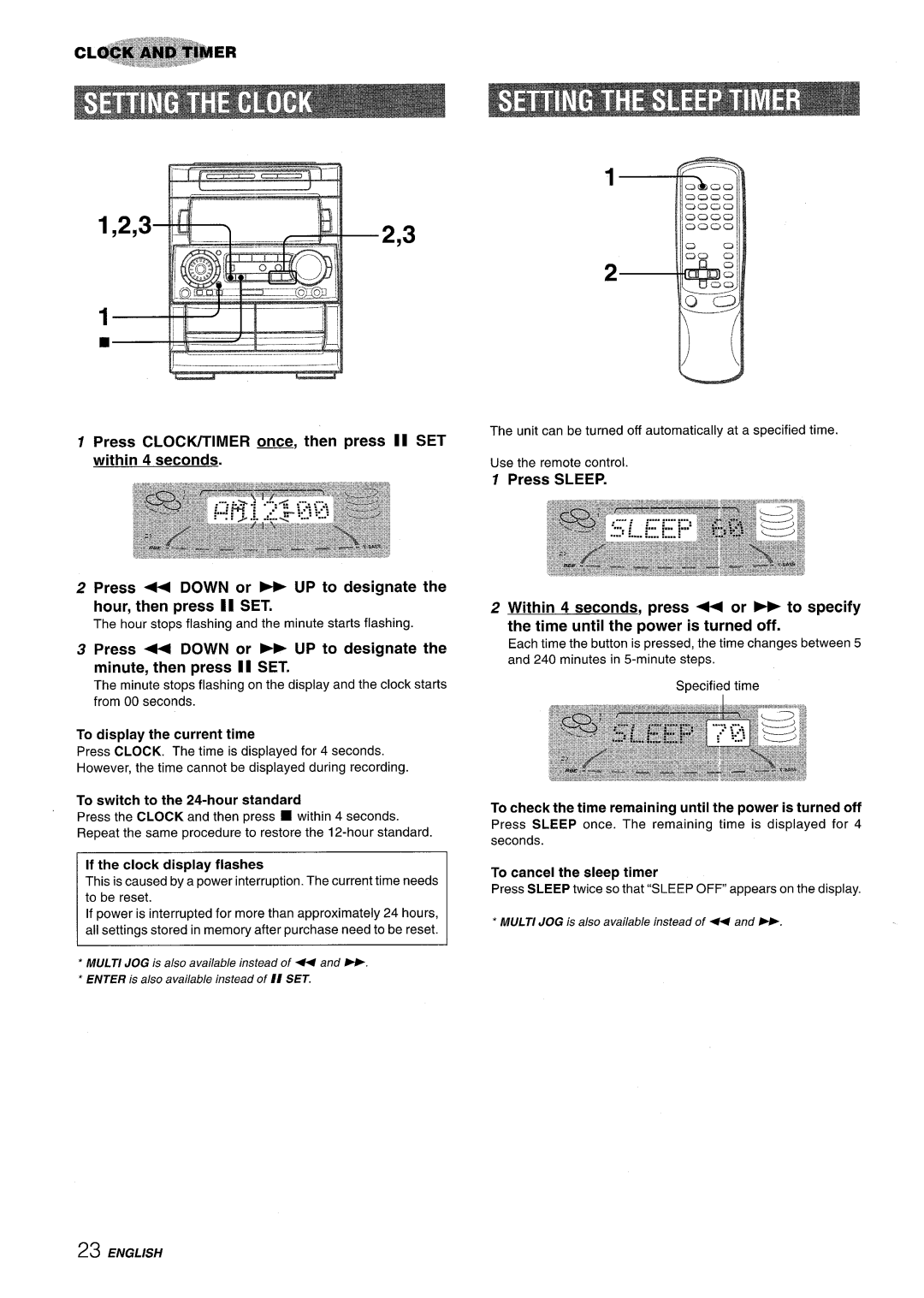 Aiwa NSX-A909 manual To disdav the current time, To switch to the 24-hour standard, If the clock display flashes 