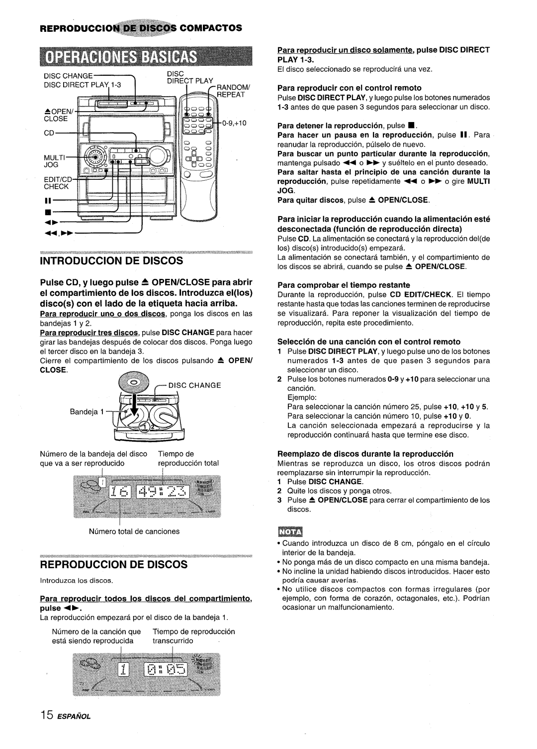 Aiwa NSX-A909 manual Para rewoducir uno o dos discos, ponga Ios discos en Ias, Para reproducer con el control remoto 