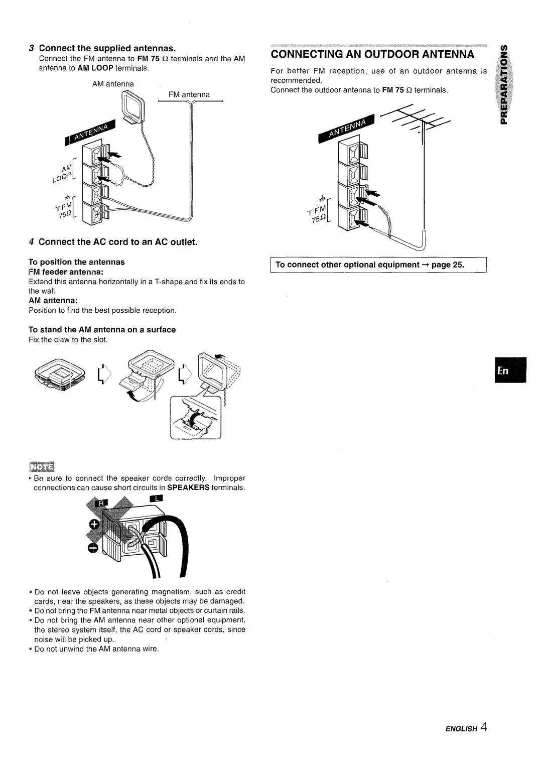 Aiwa NSX-A909 manual Connect the supplied antennas, Connect the AC cord to an AC outlet, Antenna 