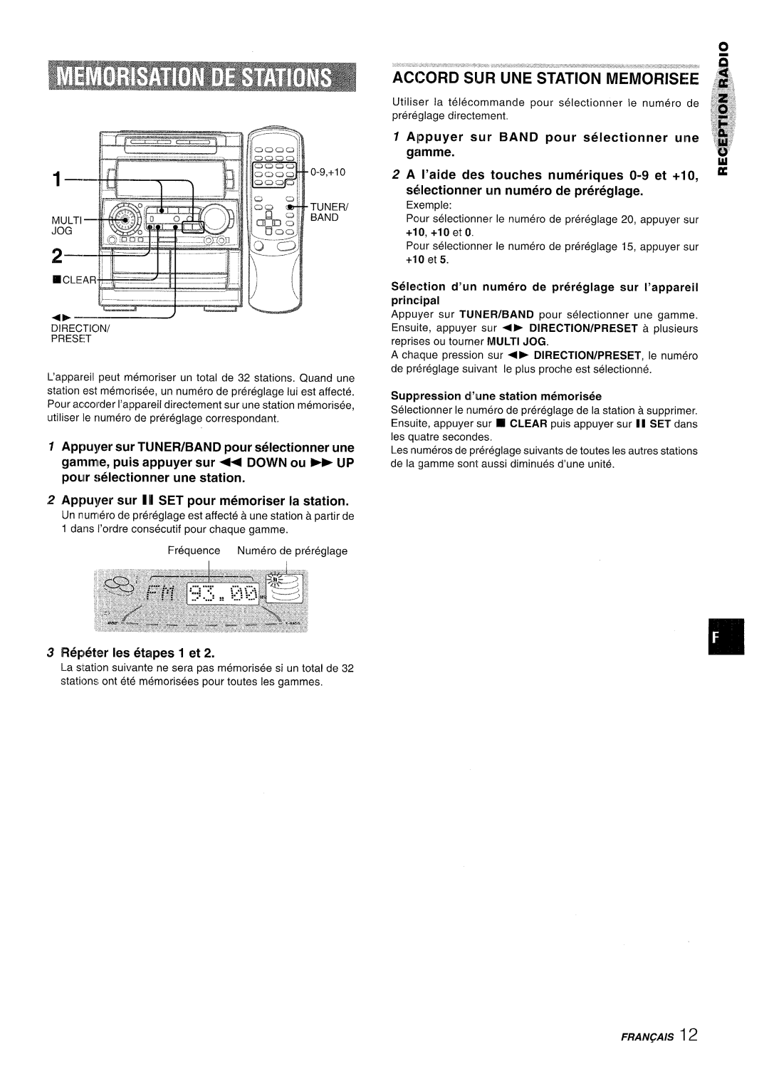 Aiwa NSX-A909 manual Appuyer sur 1II SET pour memoriser la station, Rep6%er Ies etapes 1 et, Pouw selectionner une station 