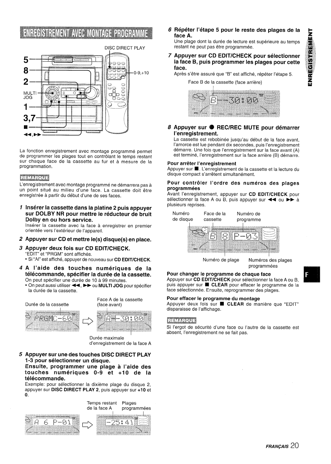 Aiwa NSX-A909 manual R6peter l’6tape 5 pour Ie reste des plages de la face a, Pour changer Ile programme de chaque face 