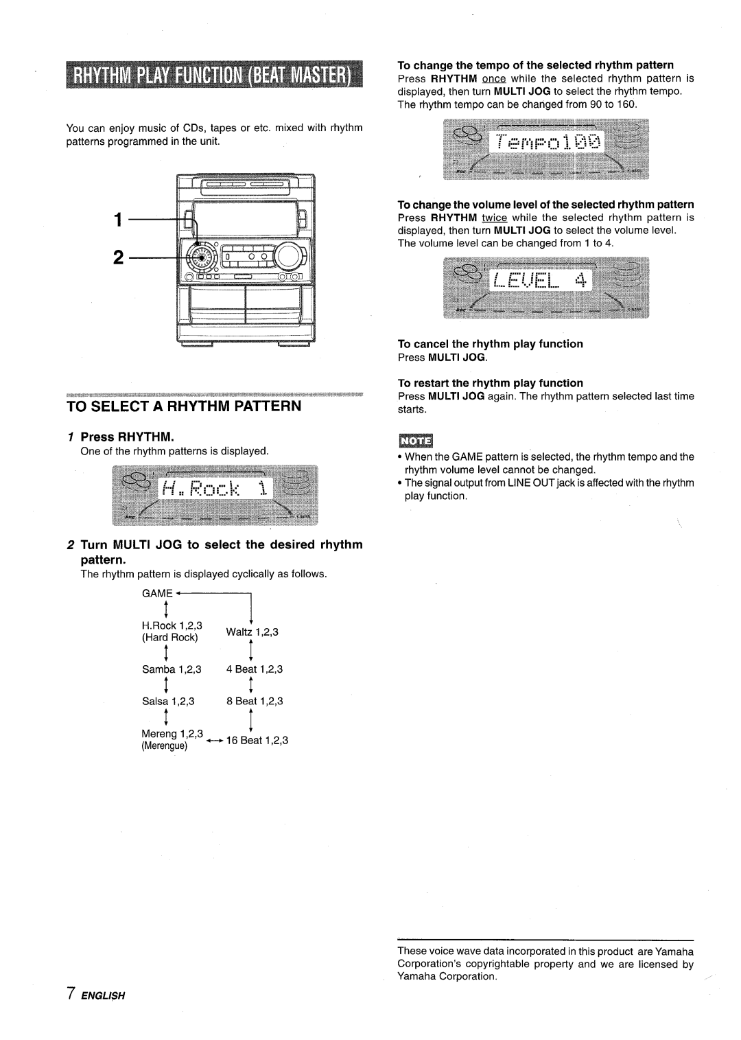 Aiwa NSX-A909 manual Press Rhythm, To change the tempo of the selected rhythm pattern 