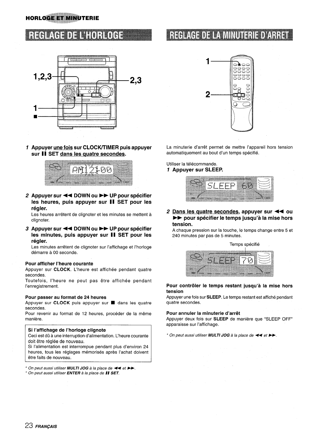 Aiwa NSX-A909 Pour afficher I’heure courante, Pour passer au format de 24 heures, Si I’affichage de I’horloge clignote 