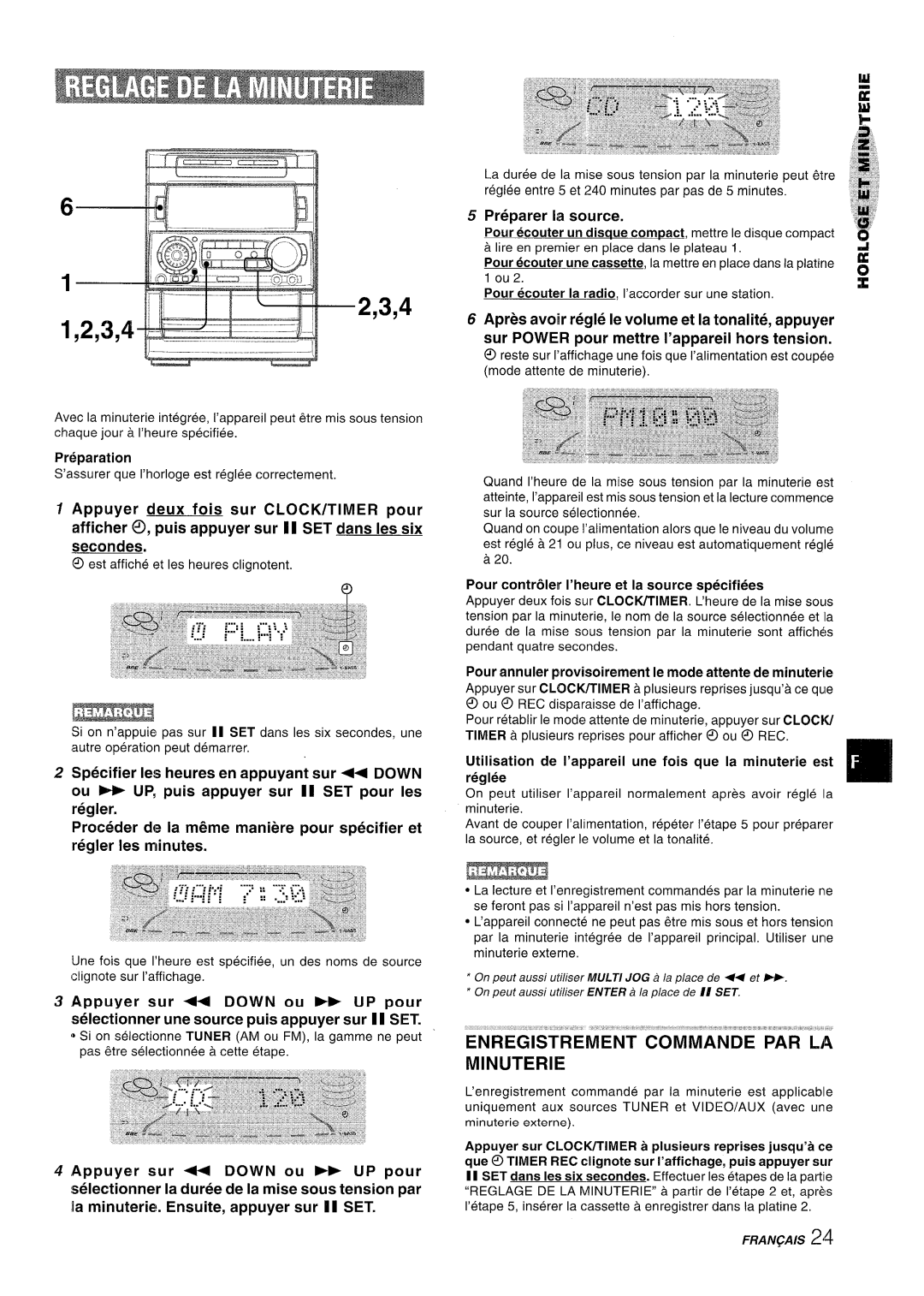 Aiwa NSX-A909 manual Preparer la source, Pour contrder l’heure et la source specifiers 