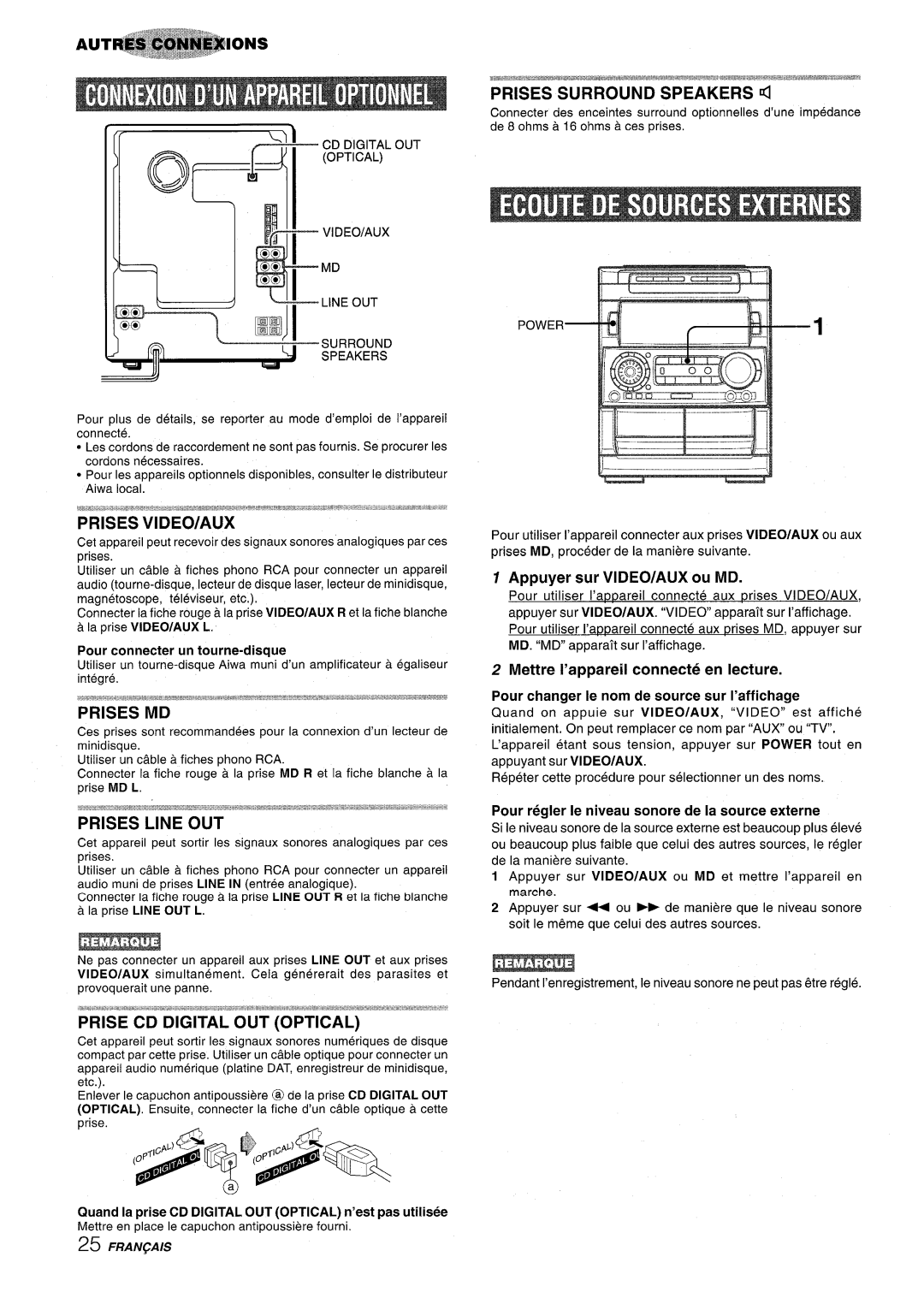 Aiwa NSX-A909 manual Appuyer sur VIDEO/AUX ou MD, Pour connecter un tourne-disque 