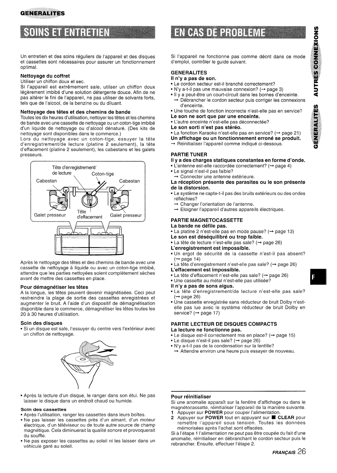 Aiwa NSX-A909 Nt?ttoyage du coffret, Nettoyage des t~tes et des chemins de bande, II n’y a pas de son, Soin des disques 