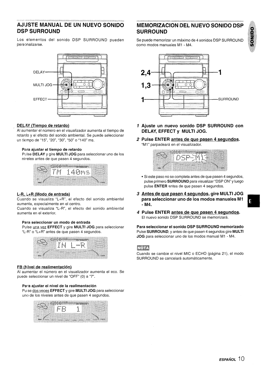 Aiwa NSX-A909 manual Ajjste, Manual”De, Un Nuevo, SO~iDO, MEM’OiilZACION, “i’EL”NiiEVO SONliiOD$P, Dsp Sijrround, Surround 