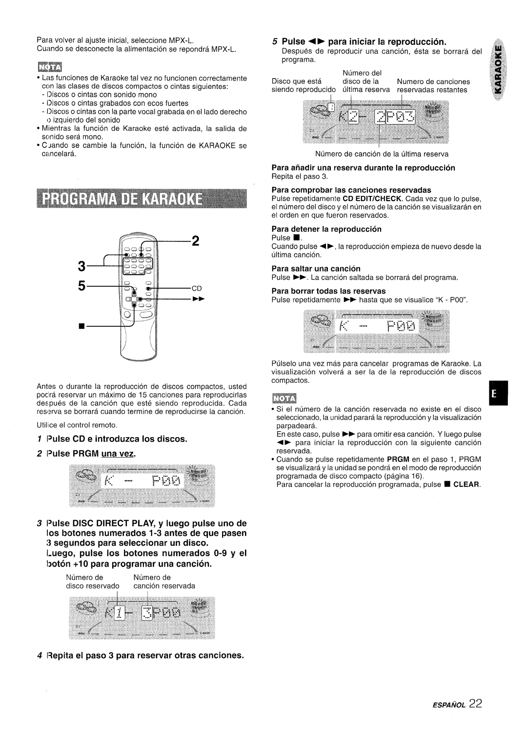 Aiwa NSX-A909 manual IRepita el paso 3 para reservar otras canciones, Pulse › para iniciar la reproduction, Para, Espanol 