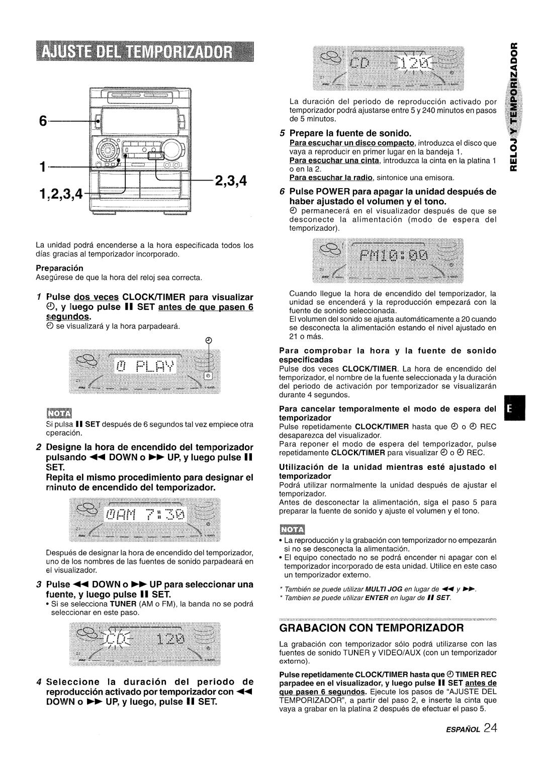 Aiwa NSX-A909 manual 2,3,4, Designe la hors de encendido del temporizador, pukmdo + DOWN o UP, y Iuego pulse SET 