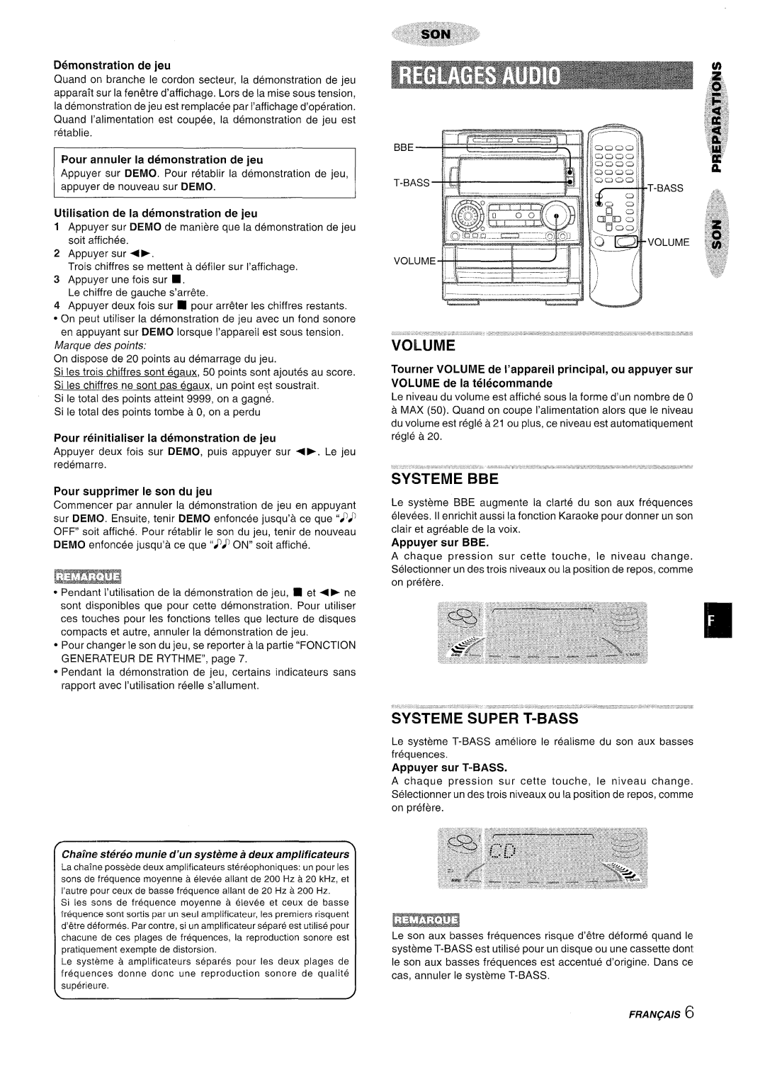 Aiwa NSX-A909 manual Demonstration de jeu, Pour annuler la demonstration de jeu, Utilisation de la demonstration de jeu 