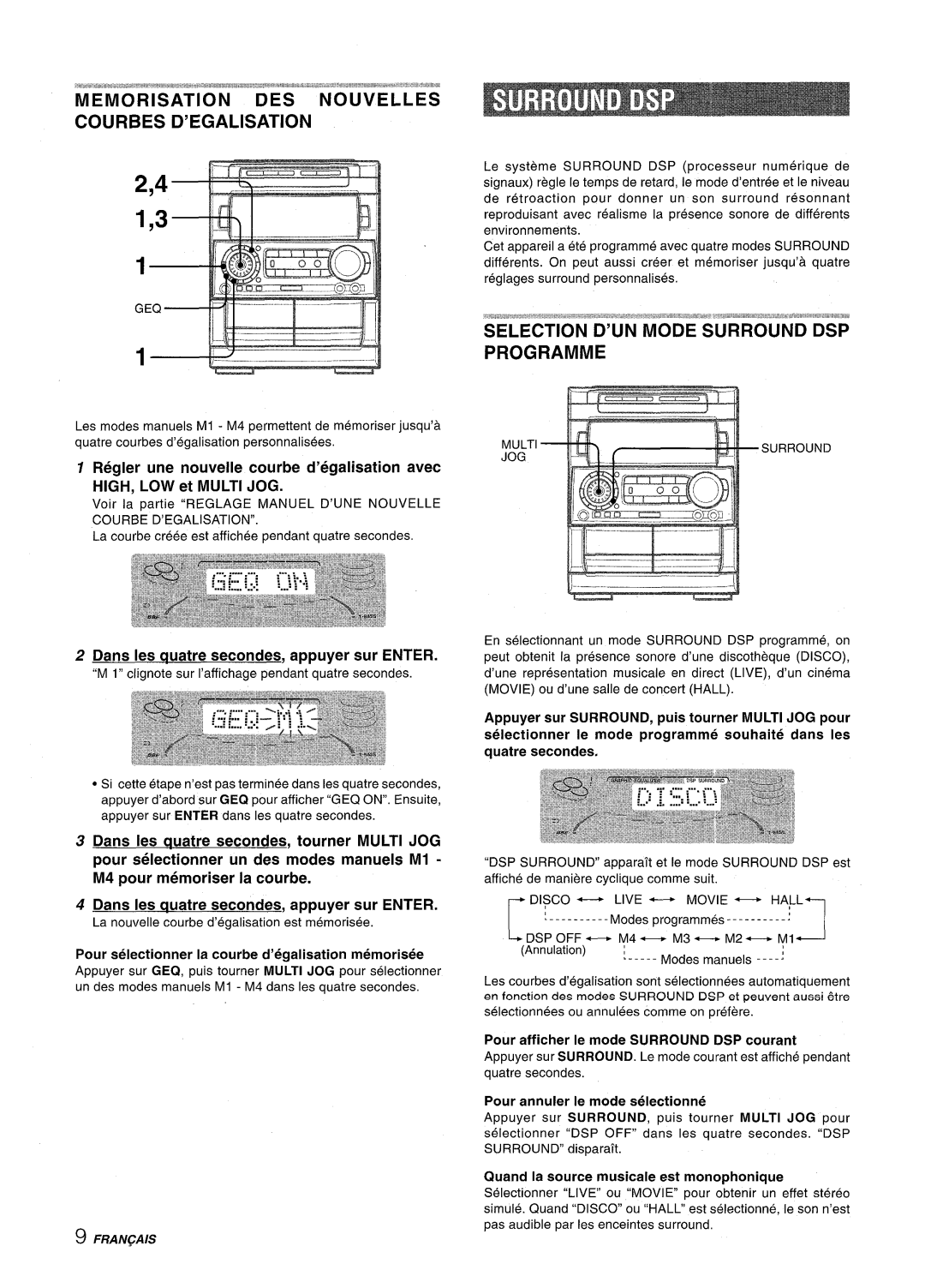Aiwa NSX-A909 manual Regler une nouvelle courbe d’egalisation avec, Dans Ies auatre secondes, appuyer sur ENTER, Fran~Ais 