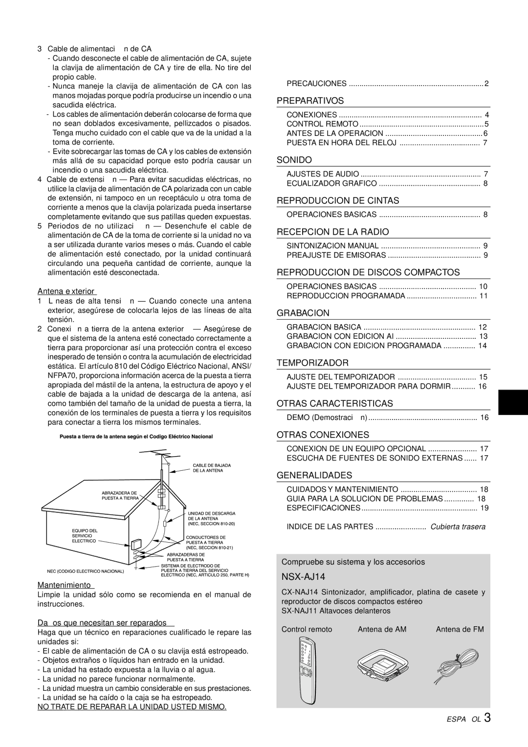 Aiwa NSX-AJ14 operating instructions Indice 