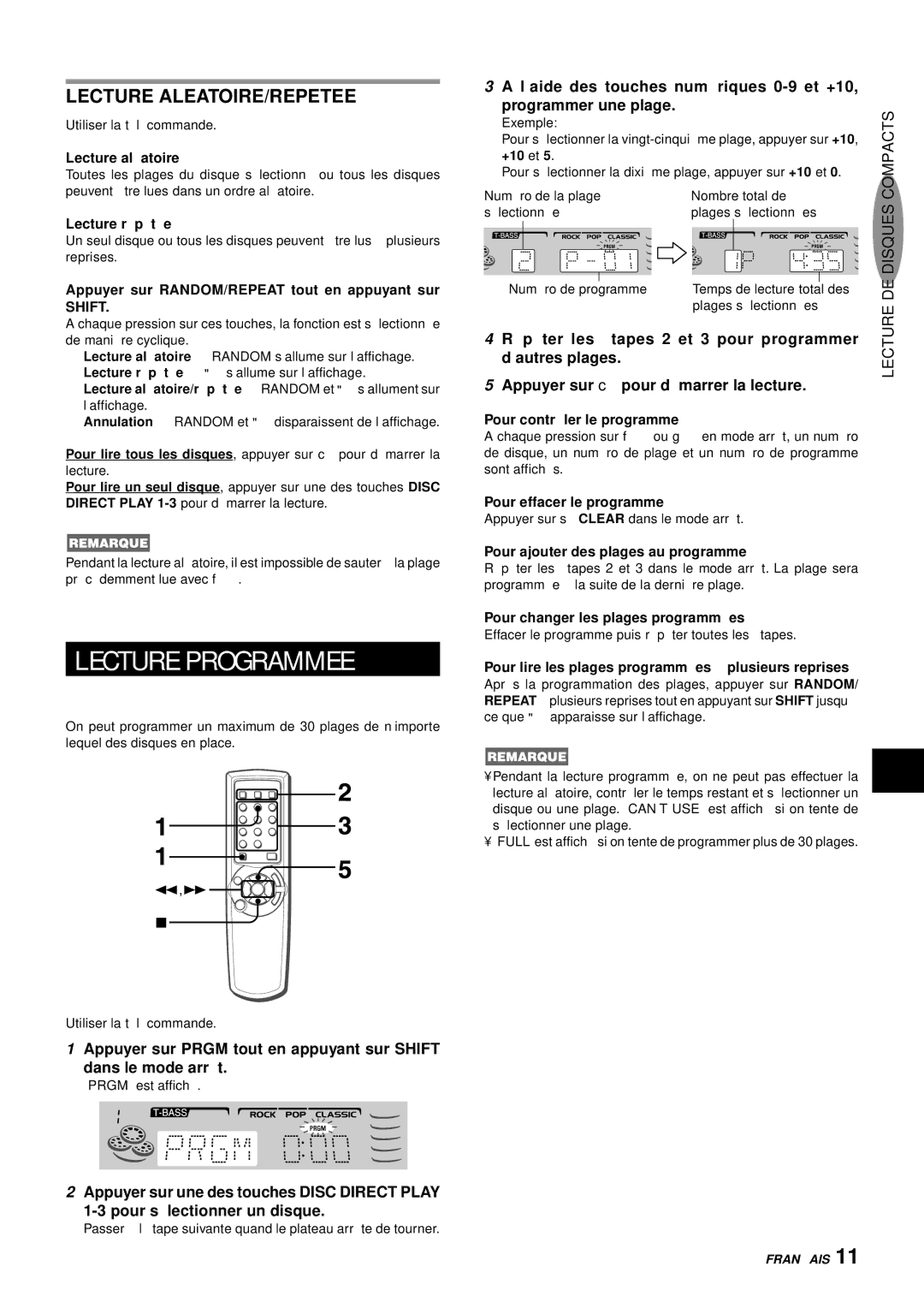 Aiwa NSX-AJ14 operating instructions Lecture Programmee, Lecture ALEATOIRE/REPETEE, Shift 