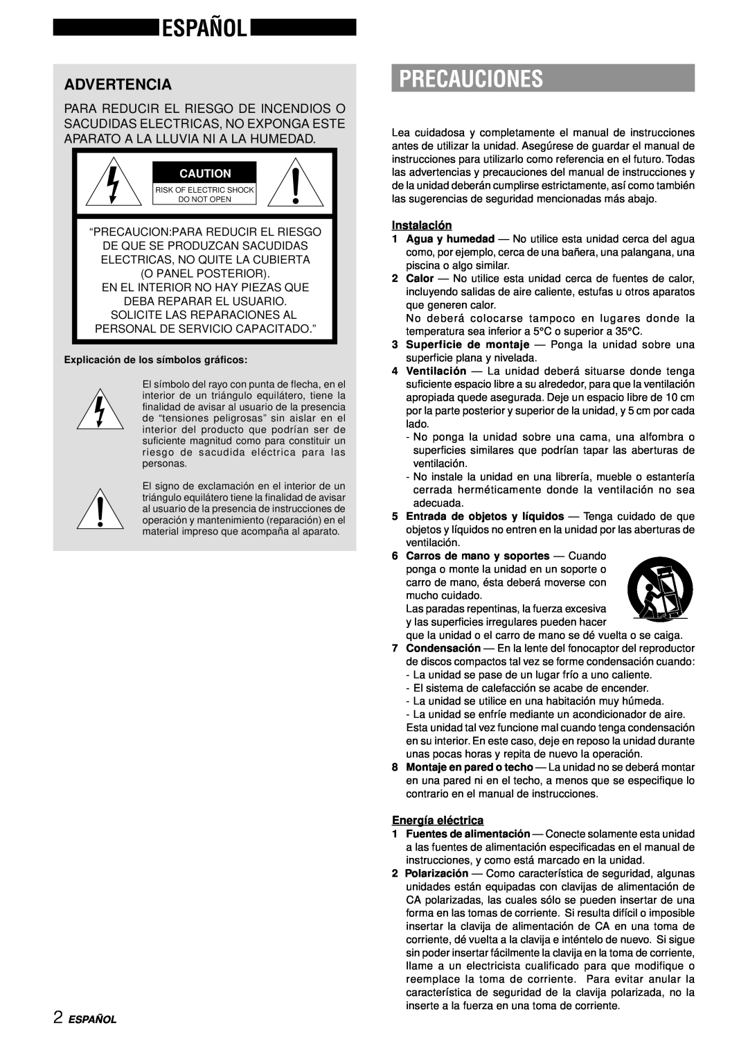 Aiwa NSX-AJ14 Español, Precauciones, Advertencia, O Panel Posterior, En El Interior No Hay Piezas Que, Instalació n 