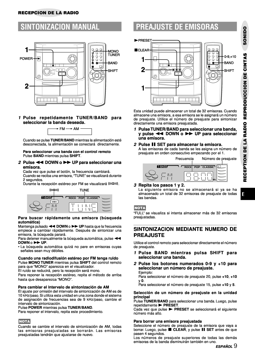 Aiwa NSX-AJ14 Sintonizacion Manual, Preajuste De Emisoras, Sintonizacion Mediante Numero De Preajuste 