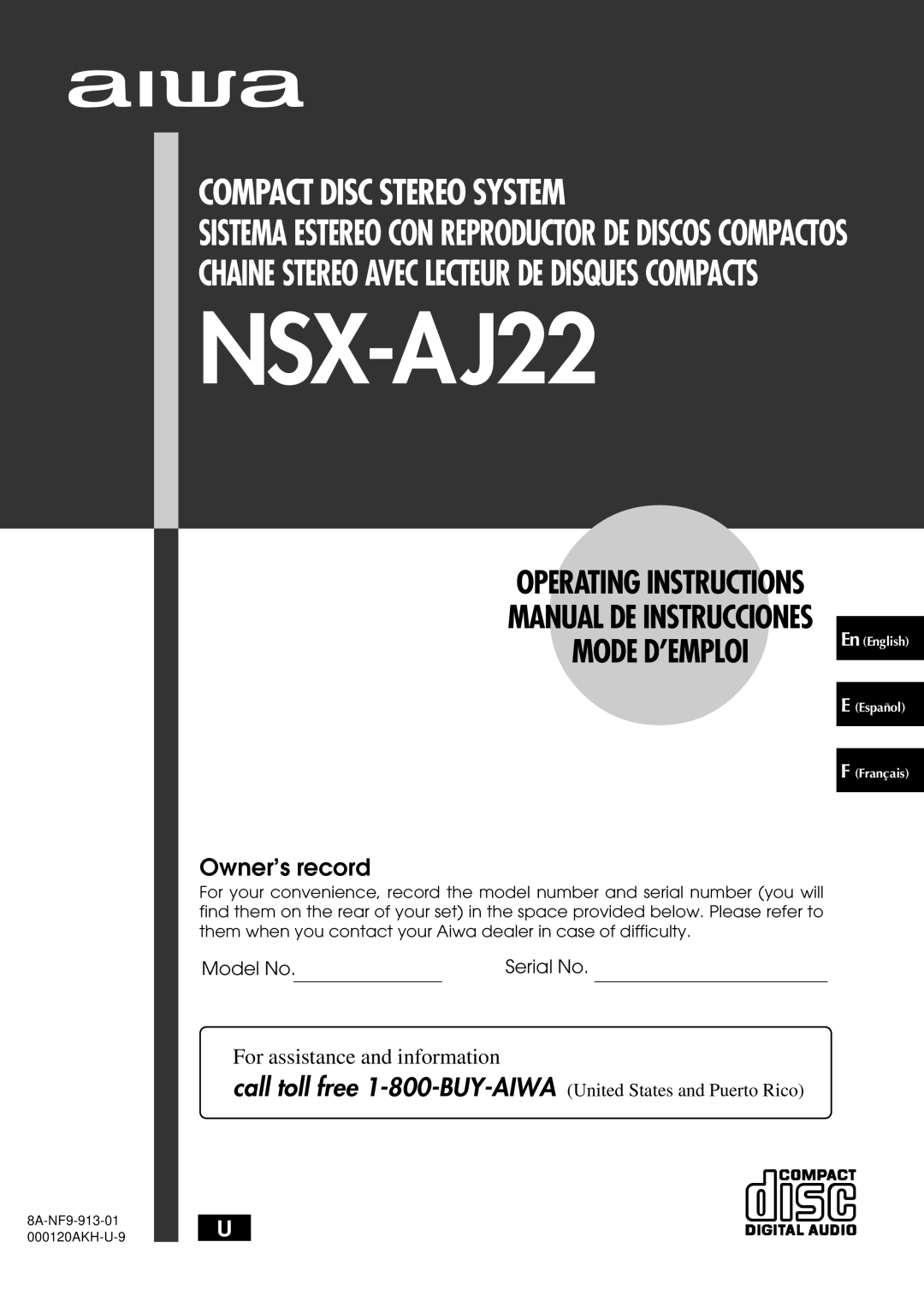 Aiwa NSX-AJ22 manual 