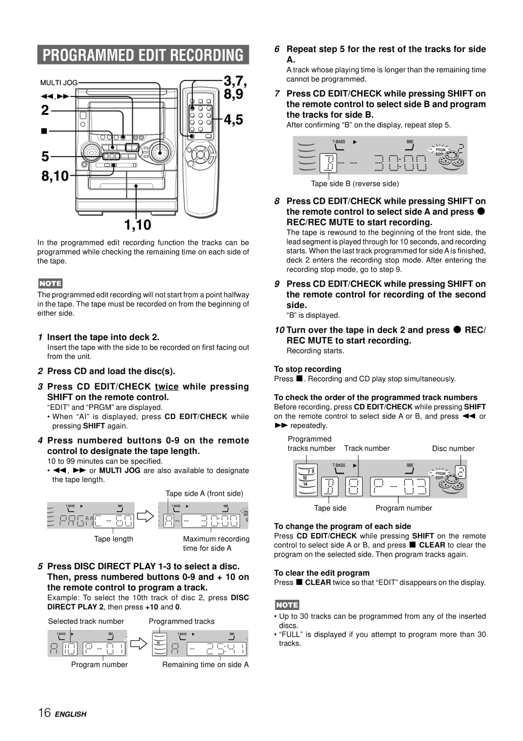 Aiwa NSX-AJ22 manual Repeat for the rest of the tracks for side, To change the program of each side 