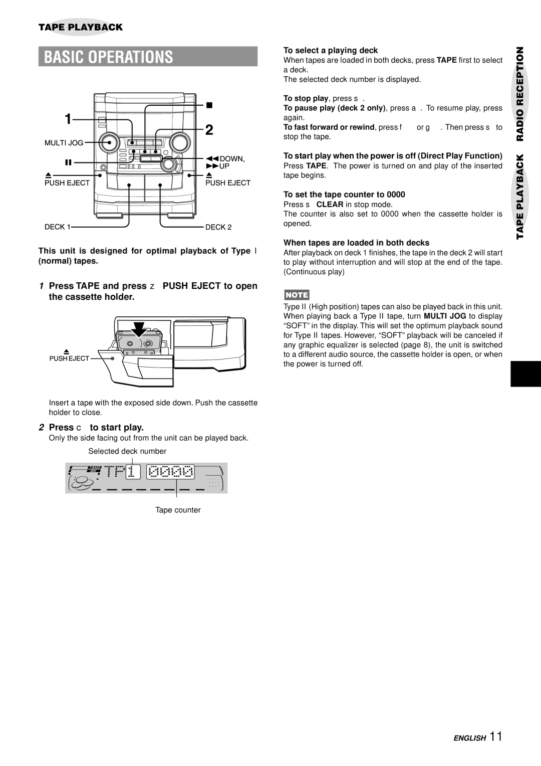 Aiwa NSX-AJ50 operating instructions Basic Operations, Press c to start play 