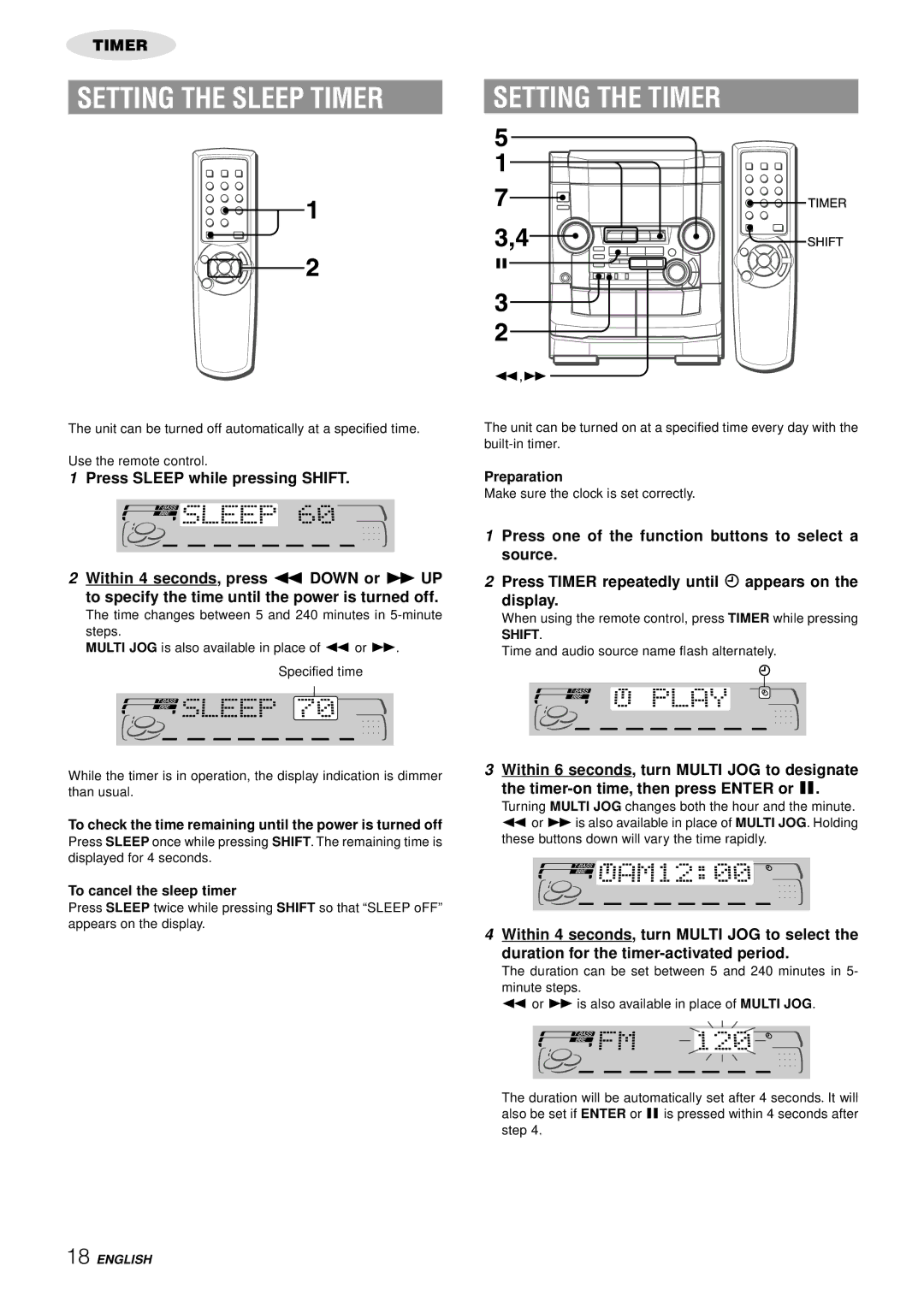 Aiwa NSX-AJ50 Setting the Sleep Timer, Setting the Timer, To check the time remaining until the power is turned off 