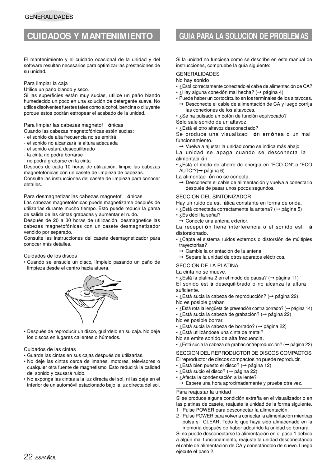 Aiwa NSX-AJ50 operating instructions Generalidades, Seccion DEL Sintonizador, Seccion DE LA Platina 