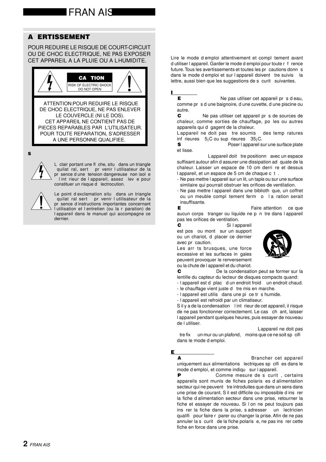 Aiwa NSX-AJ50 operating instructions Avertissement, Energie é lectrique, Signification des symboles graphiques 