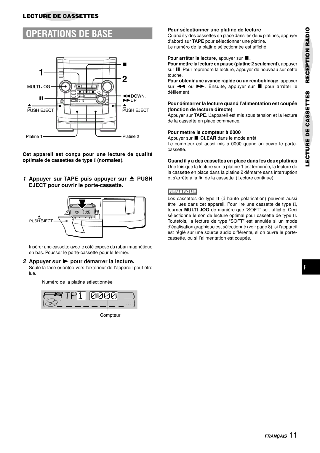 Aiwa NSX-AJ50 Operations DE Base, Appuyer sur c pour dé marrer la lecture, Pour sé lectionner une platine de lecture 