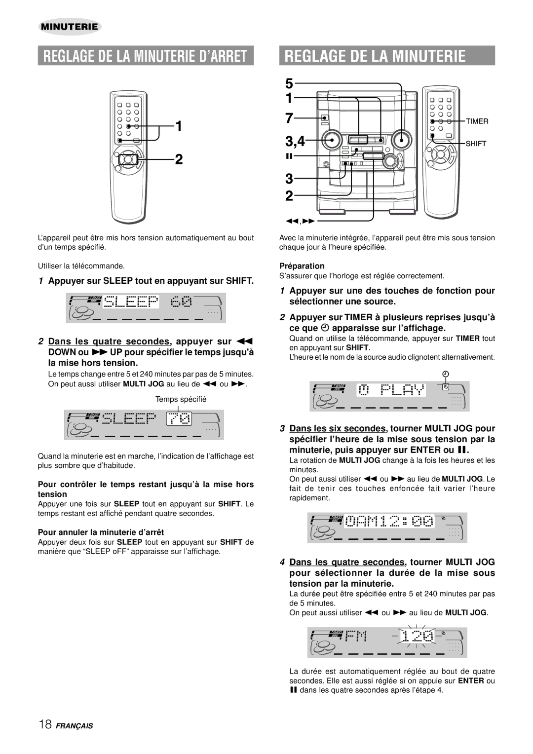 Aiwa NSX-AJ50 operating instructions Reglage DE LA Minuterie D’ARRET, Pour annuler la minuterie d’arrê t 