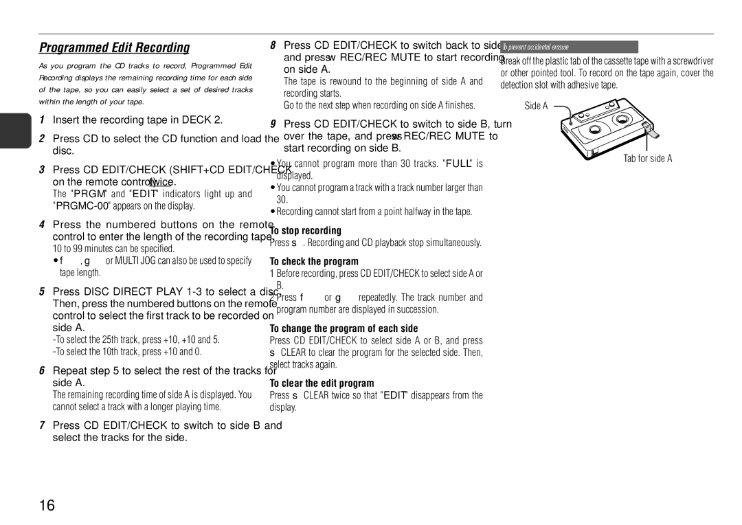 Aiwa NSX-AJ800 manual To change the program of each side, To clear the edit program 