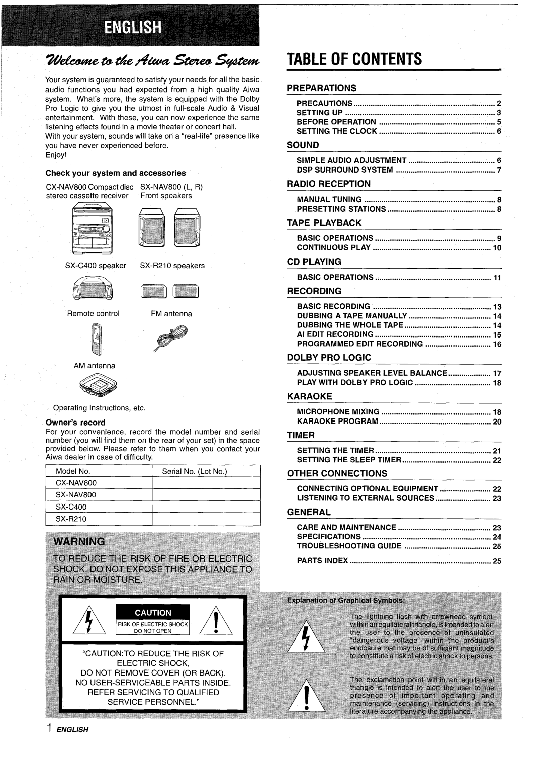 Aiwa NSX-AV800 manual WMtMw@%@%ut%si!ae@s@#kw4TABLE of Contents 