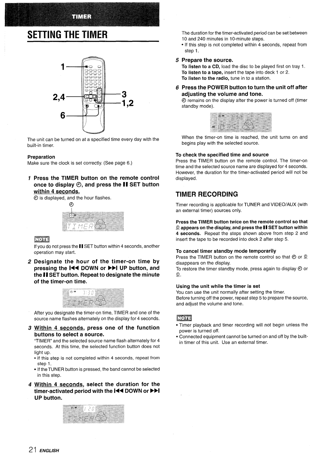 Aiwa NSX-AV800 manual Setting the Timer, Preparation, Prepare the source 