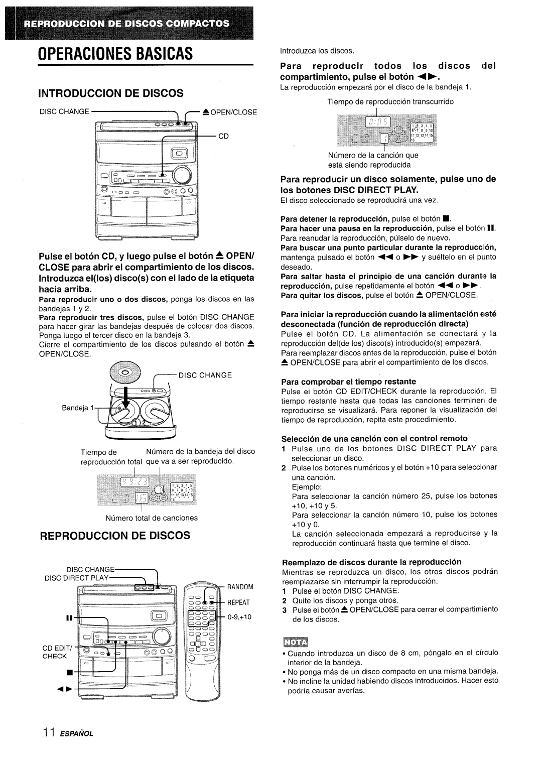 Aiwa NSX-AV800 manual Introduction DE Discos, Reproduction DE Discos, Seleccion de una cancion con e! control remoto 