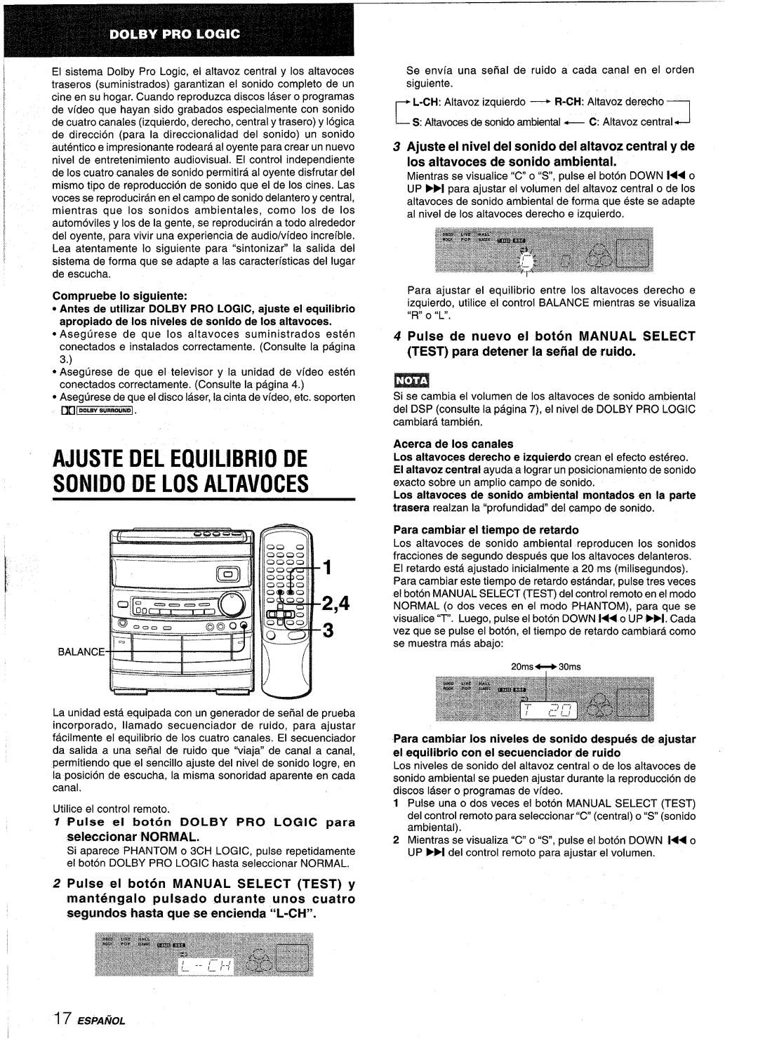 Aiwa NSX-AV800 manual Ajuste DEL Equilibria DE Sonido DE LOS Altavoces, Compruebe 10 siguiente, Seleccionar Normal 