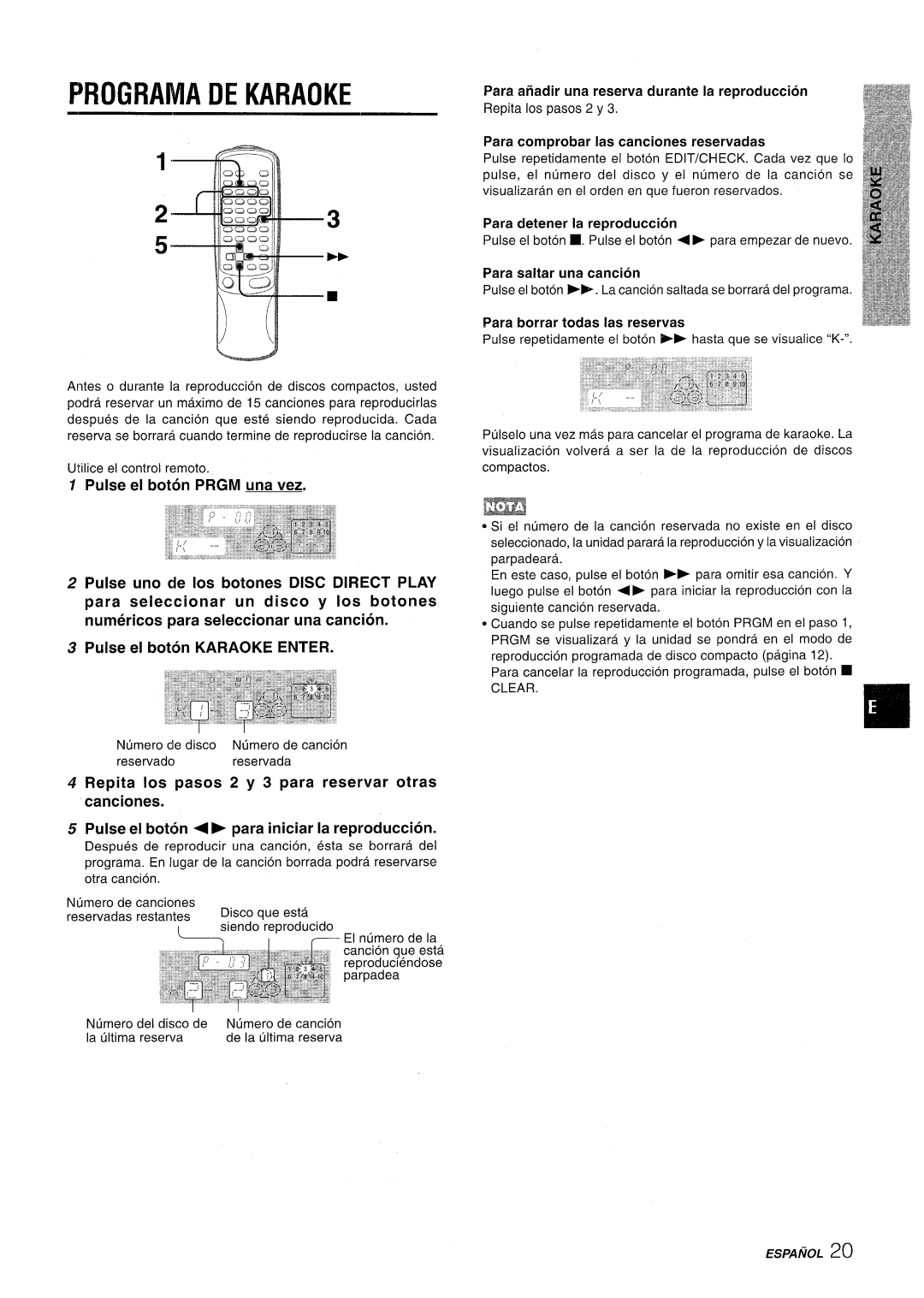 Aiwa NSX-AV800 manual Programa DE Karaoke, Clear 