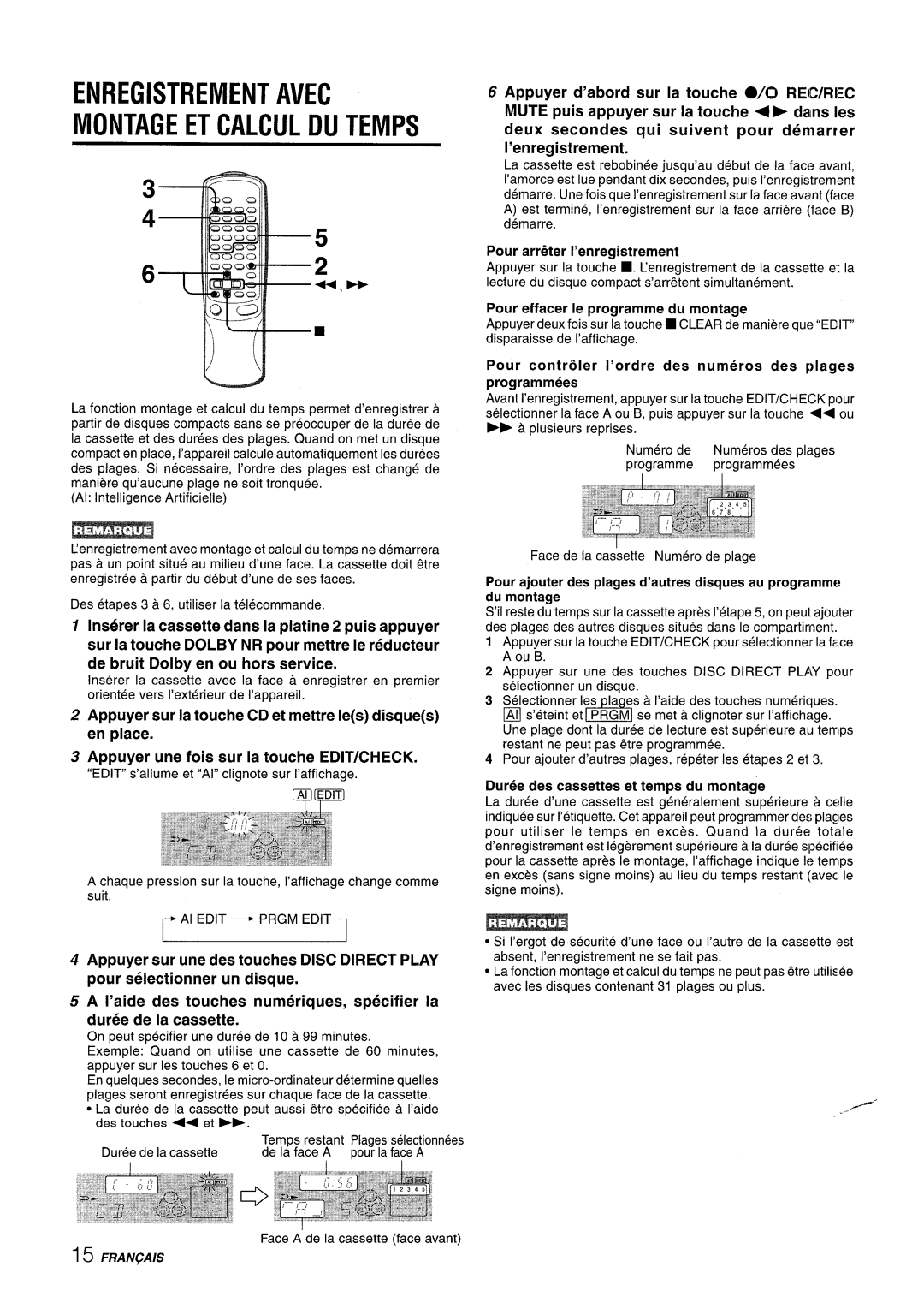 Aiwa NSX-AV800 manual Enregistrement Avec Montage ET Calcul DU Temps 