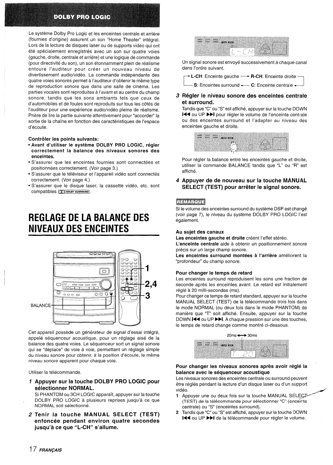 Aiwa NSX-AV800 manual Reglage DE LA BALI! UCE DES Niveaux DES Encein ~ES, Com pat ibles Dupolev 