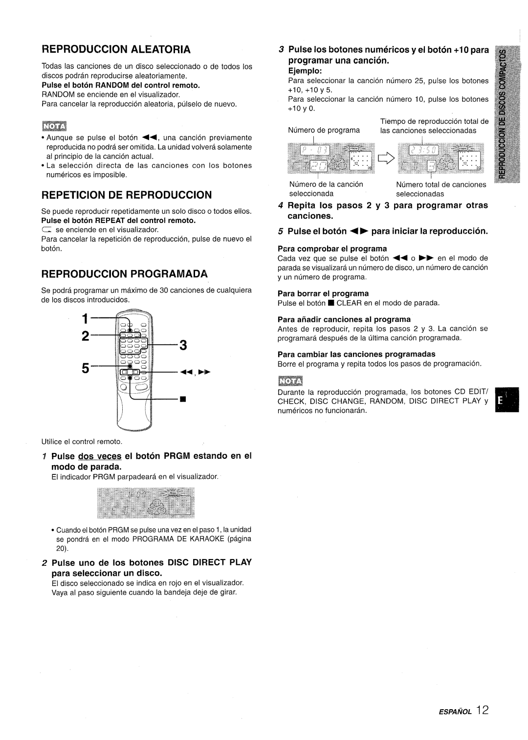 Aiwa NSX-AV800 manual Reproduction Aleatoria, Repetition De Reproduction, FiEPRODUCCION PROGRAMADA, Ejemplo, canciones 