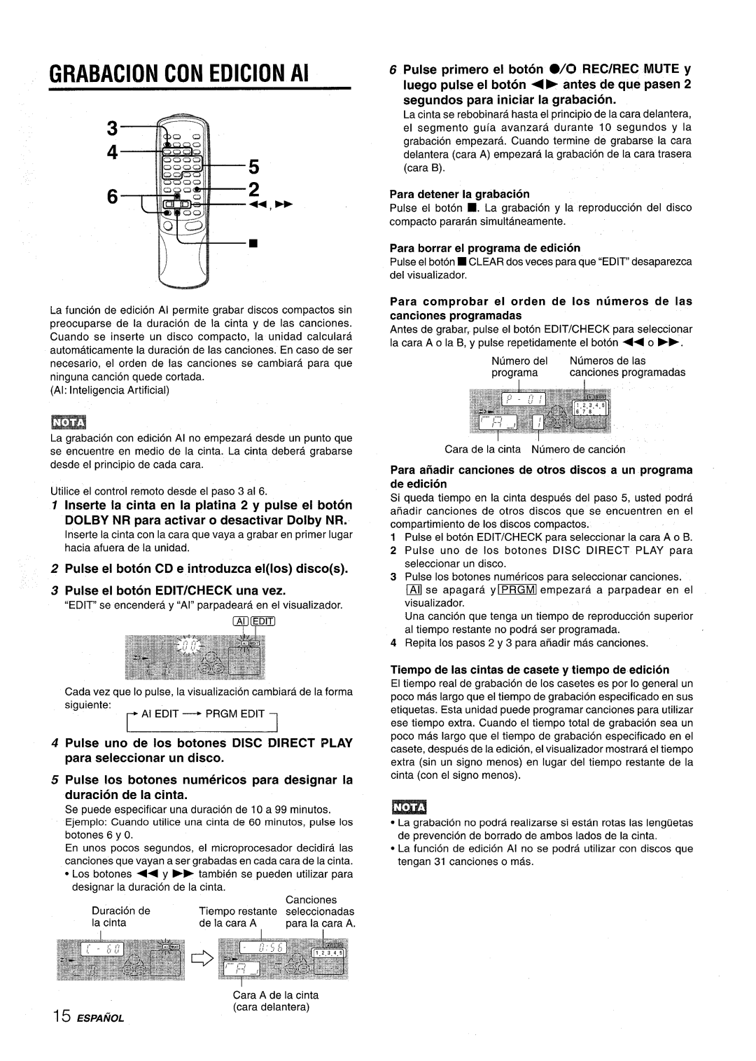 Aiwa NSX-AV800 manual GRABACION CON EDICION Al, Inserte la cinta en la platina 2 y pulse el boton 
